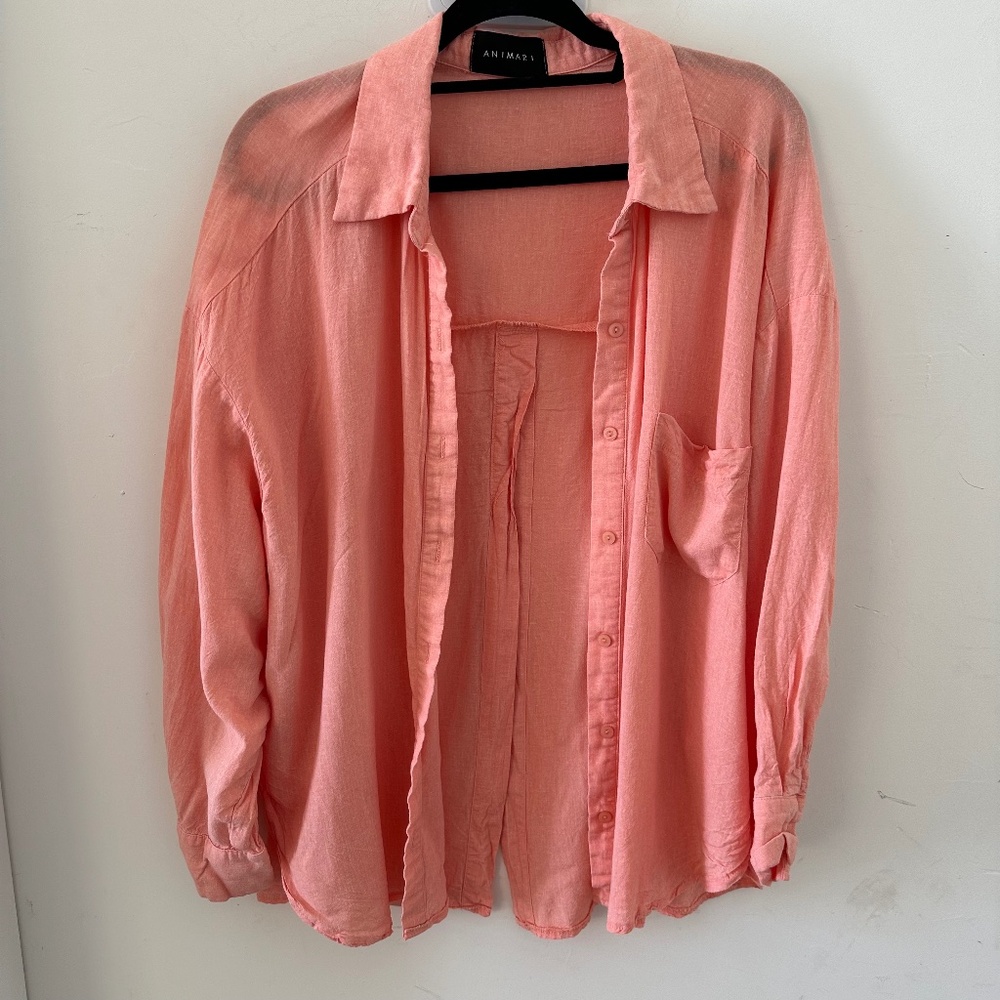 ANIMARI LONGSLEEVE CORAL LINEN SHIRT